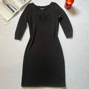 Vintage Black Long Knitted 💯 Cotton Dress 3/4 Sleeve